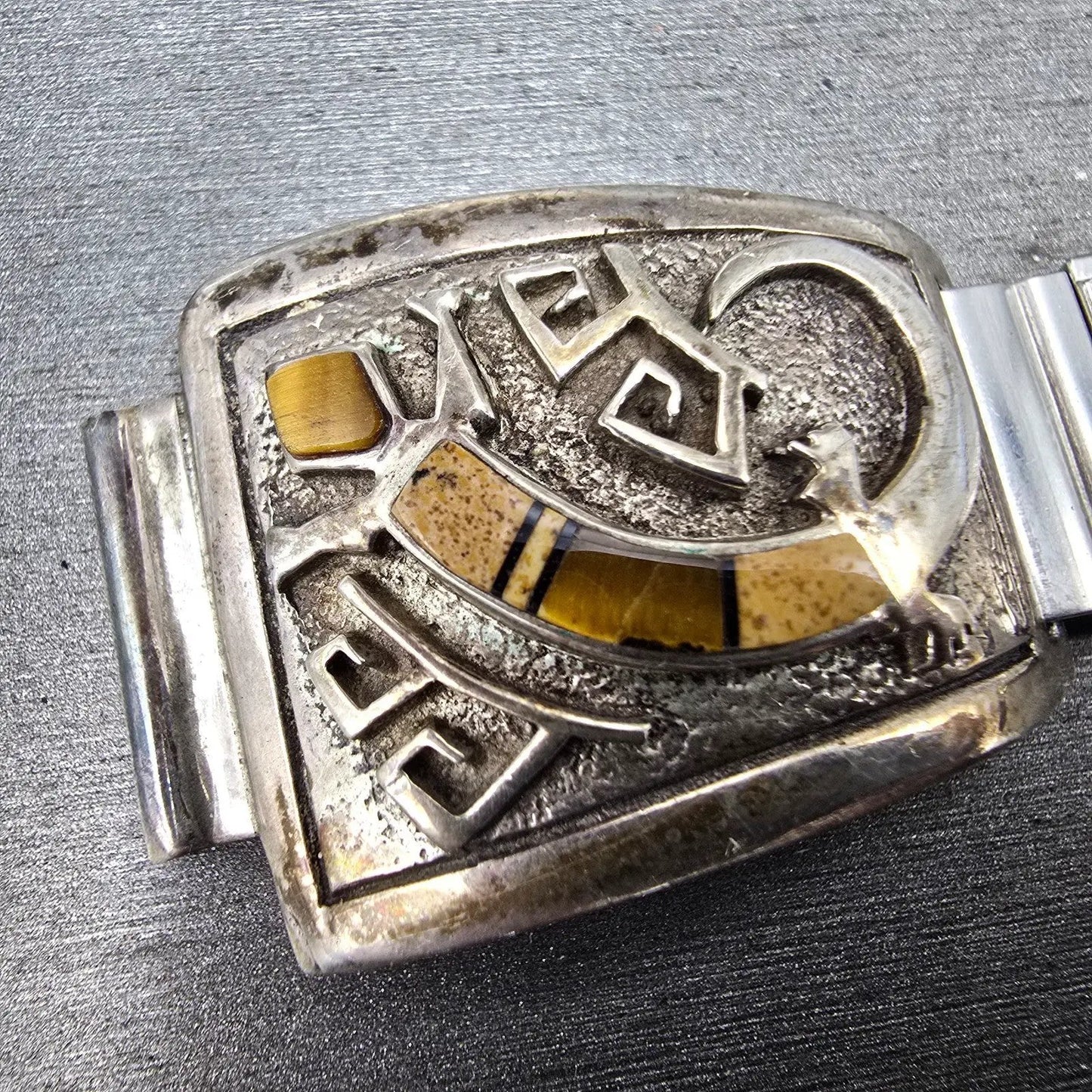 Navajo Sterling Silver Watch Band Tips 17mm Lizard Design Stretch Band VTG3