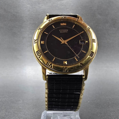 Citizen Watch Men 33mm Black Dial Gold Tone Date Round 5510-K06860 New Battery F5