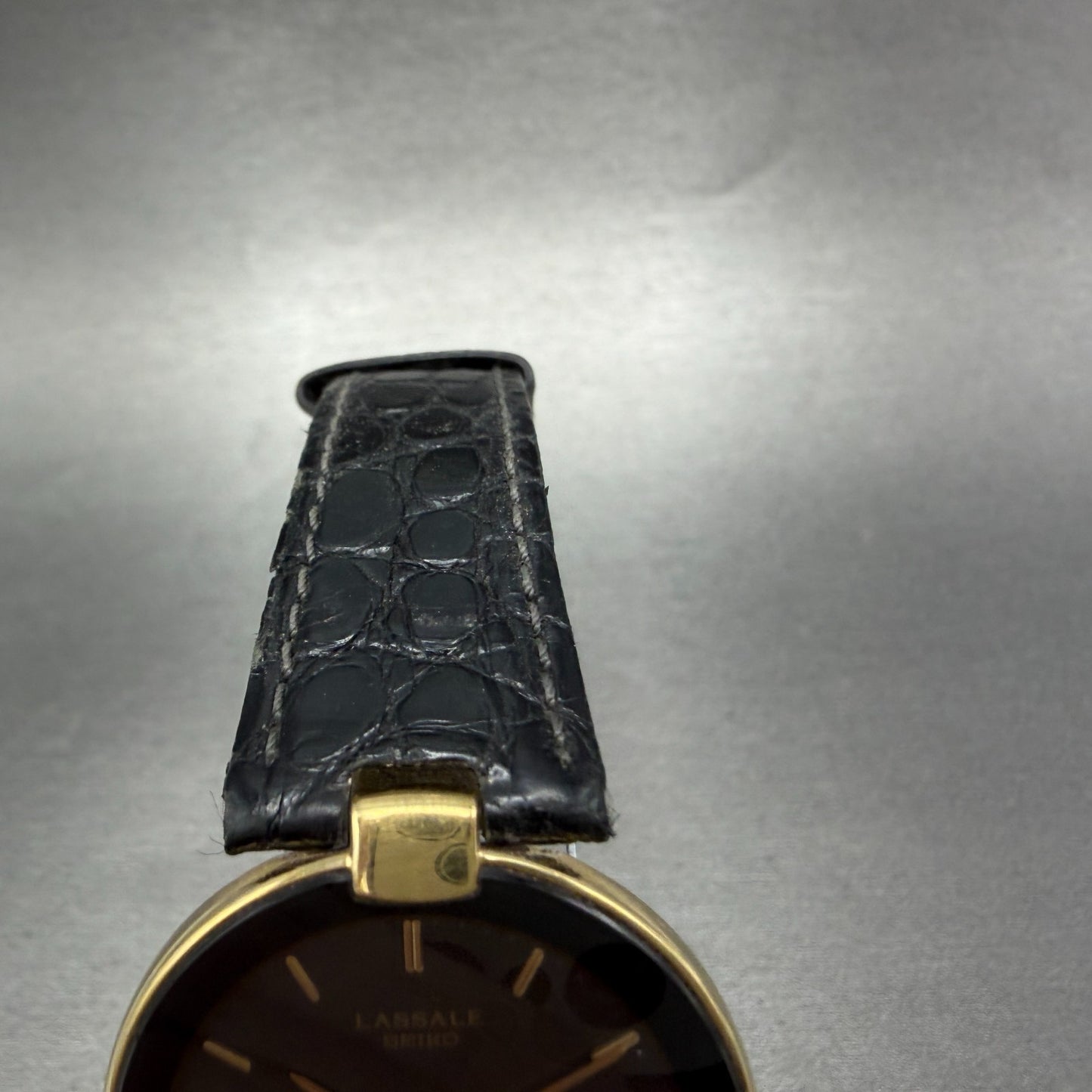 Seiko Lassale Watch Men 32mm Black Dial Gold Tone Round 5A54-2000 New Battery4