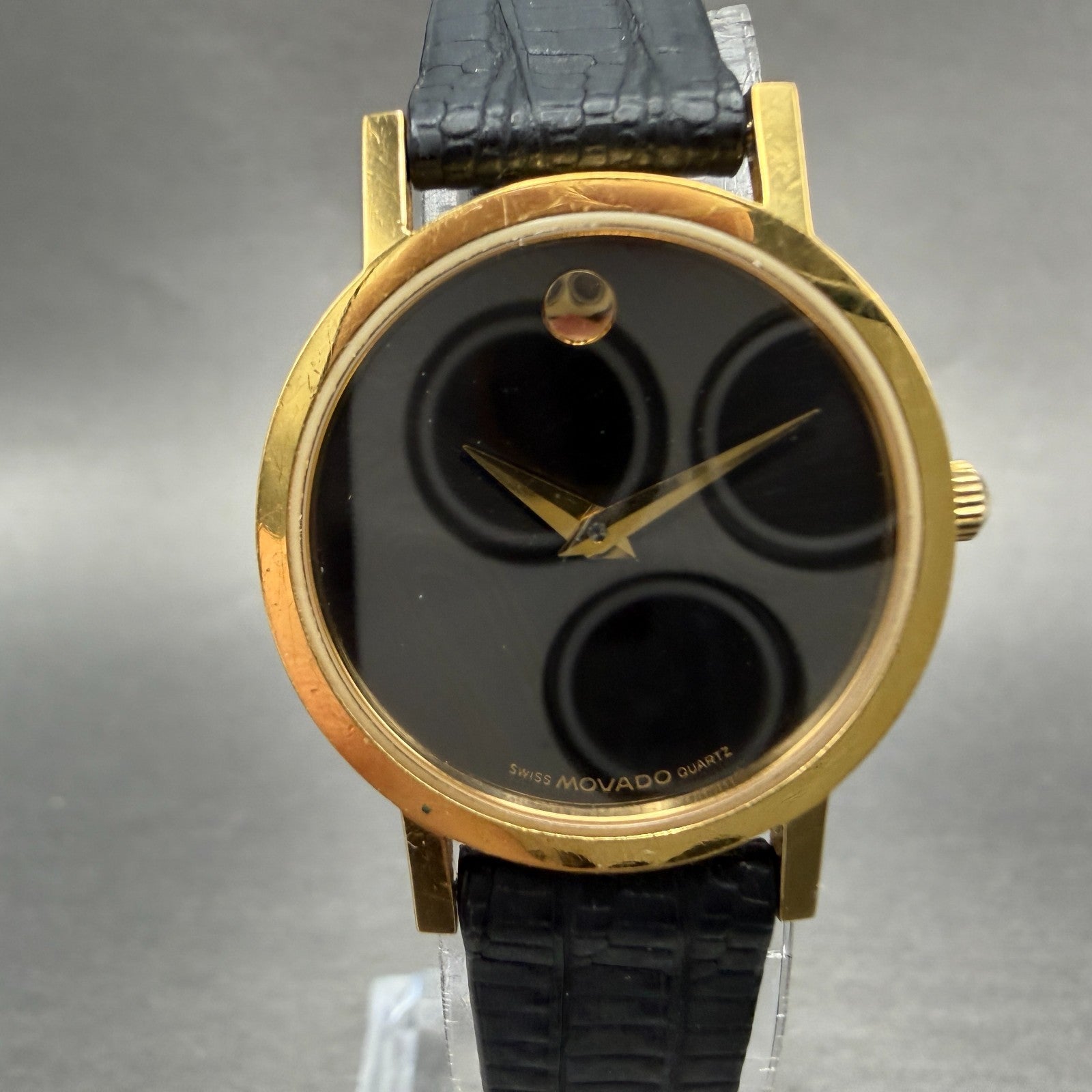 Movado Museum Watch Women 25mm Black Dial Gold Tone Round 87.A1.832.1 New Batt0