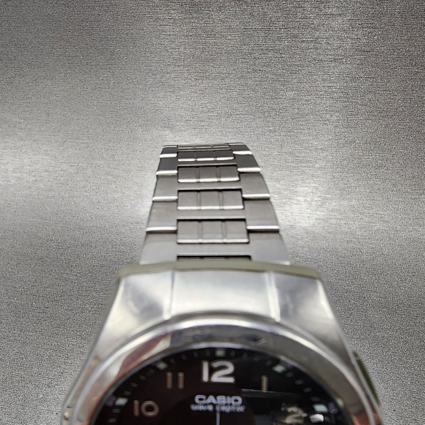 Casio Wave Ceptor Watch Men 41mm Black Dial Silver Tone Analog Digital Solar Run4