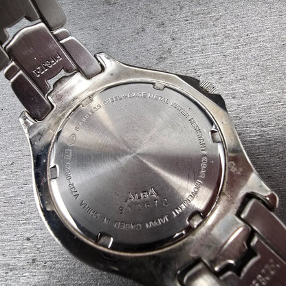 Alba Dive Watch Men 38mm White Dial Silver Tone Date Round V730-0R20 New Batt10