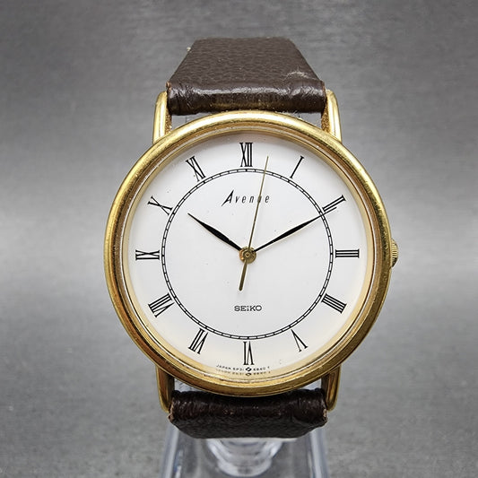 Seiko Avenue Watch Men 32mm White Dial Gold Tone Round 5P316A60 New Battery0