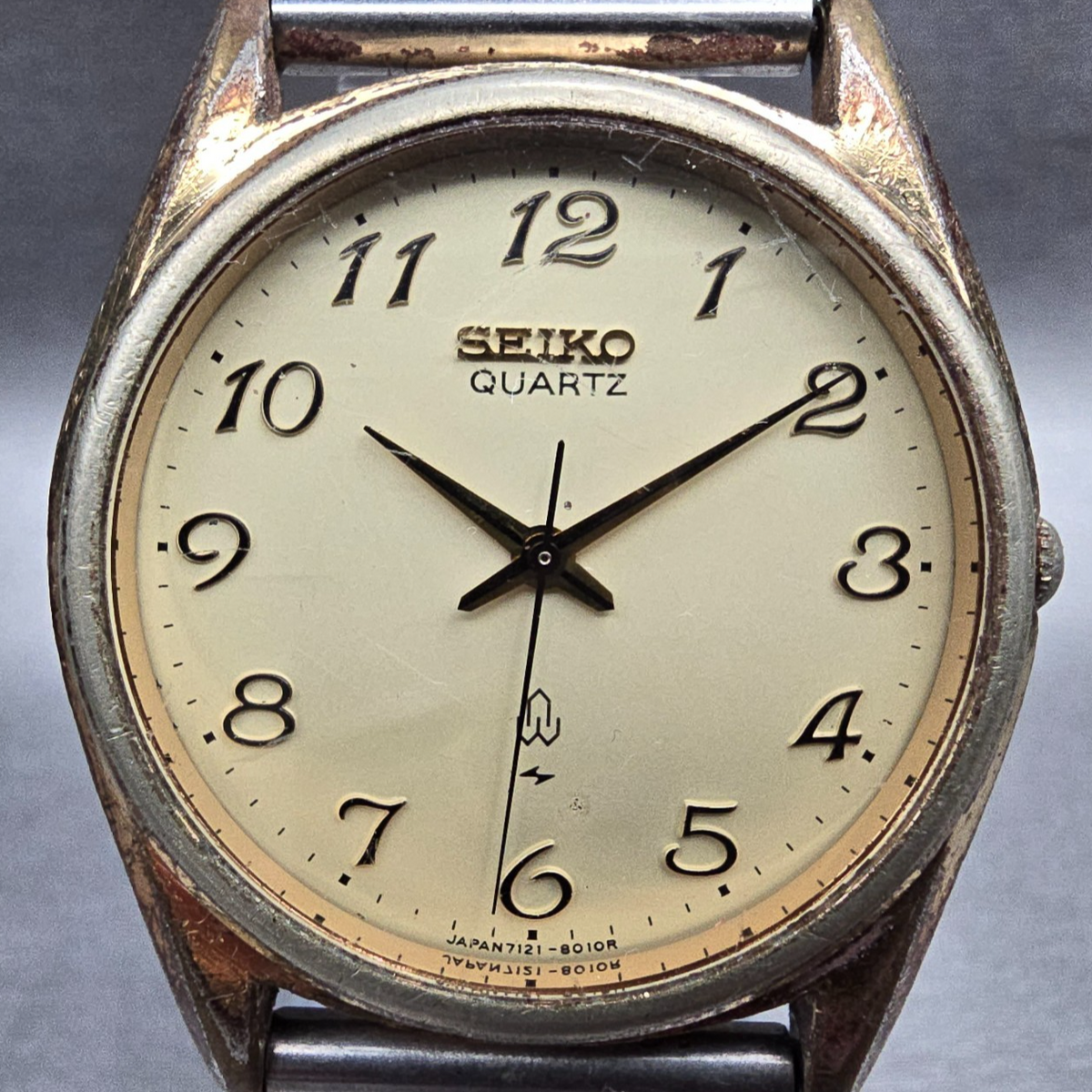 Seiko Watch Men 34mm Champagne Dial Gold Tone Round 7121-8000 New Battery1