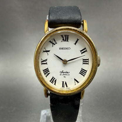 Seiko Socie Watch Women 23mm White Dial Gold Tone Oval Manual 11-8420 Runs VTG0
