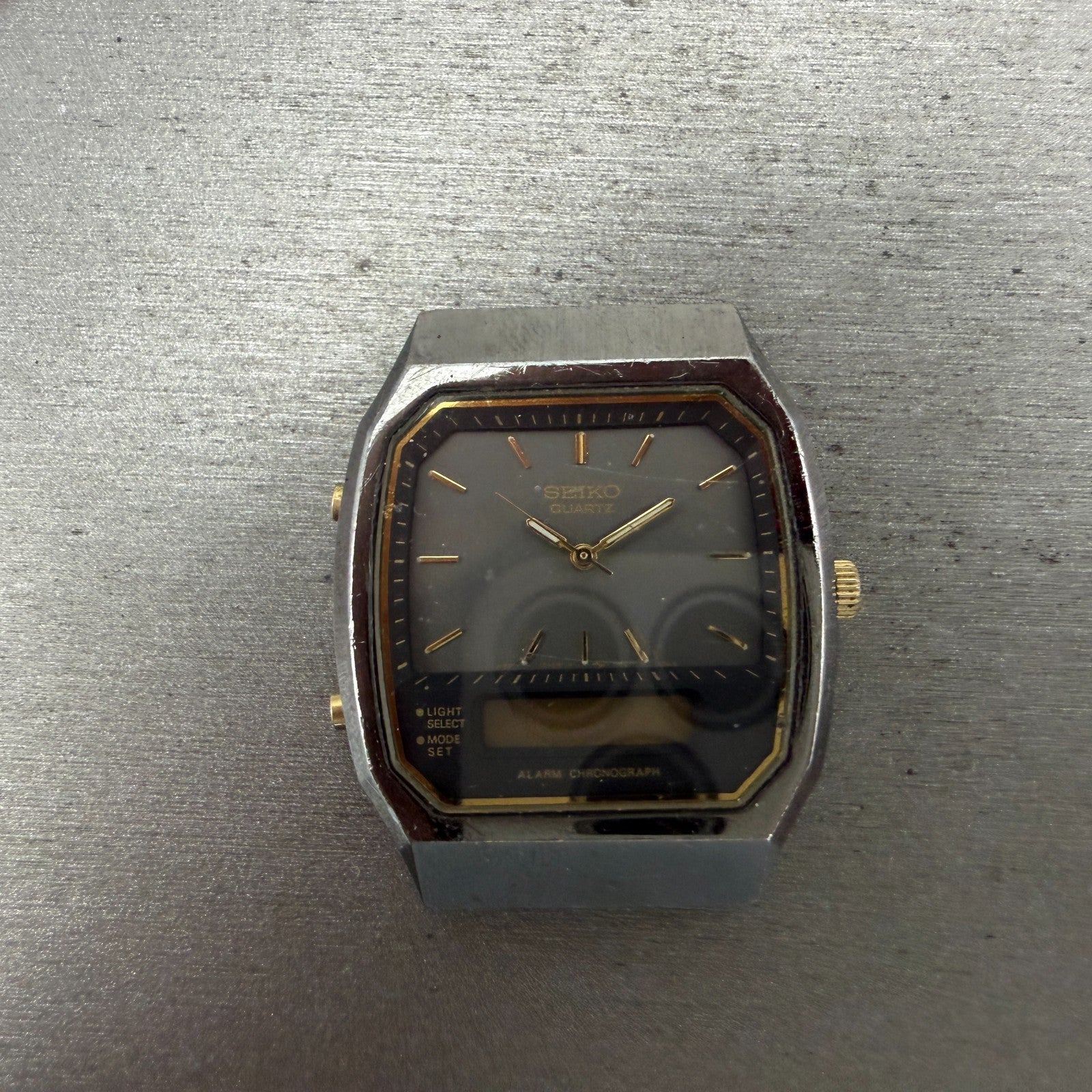 Seiko Analog Digital Watch Men 33mm Black Dial Black Tone Alarm H601-5479 PARTS0