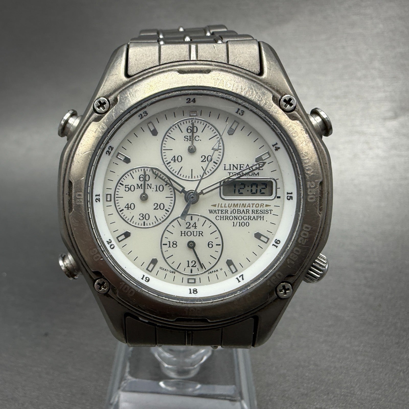 Casio Lineage LIS-001 Watch Men 41mm White Dial Titanium Alarm Chrono New batt0