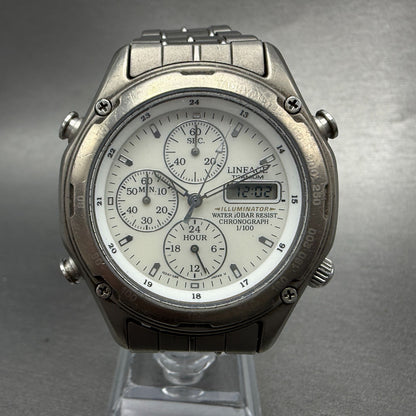 Casio Lineage LIS-001 Watch Men 41mm White Dial Titanium Alarm Chrono New batt0