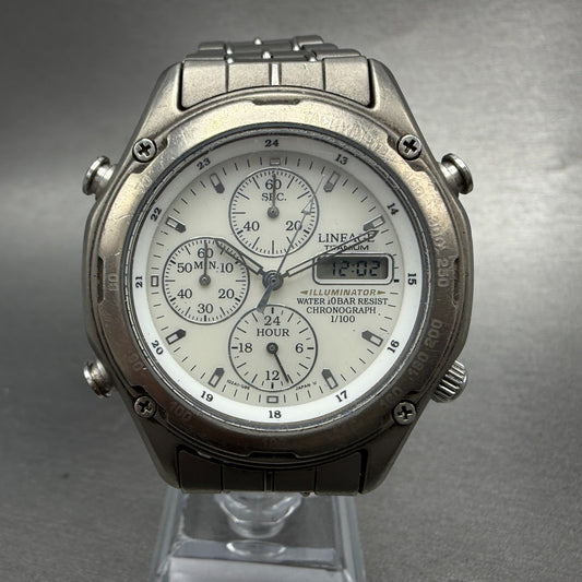 Casio Lineage LIS-001 Watch Men 41mm White Dial Titanium Alarm Chrono New batt0