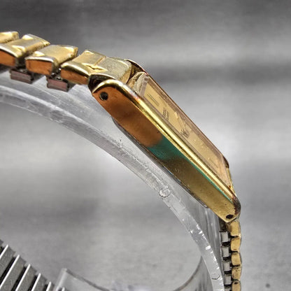 Seiko Watch Women 12mm Gold Dial Gold Tone Rectangle 2E20-5239 New Battery VTG3