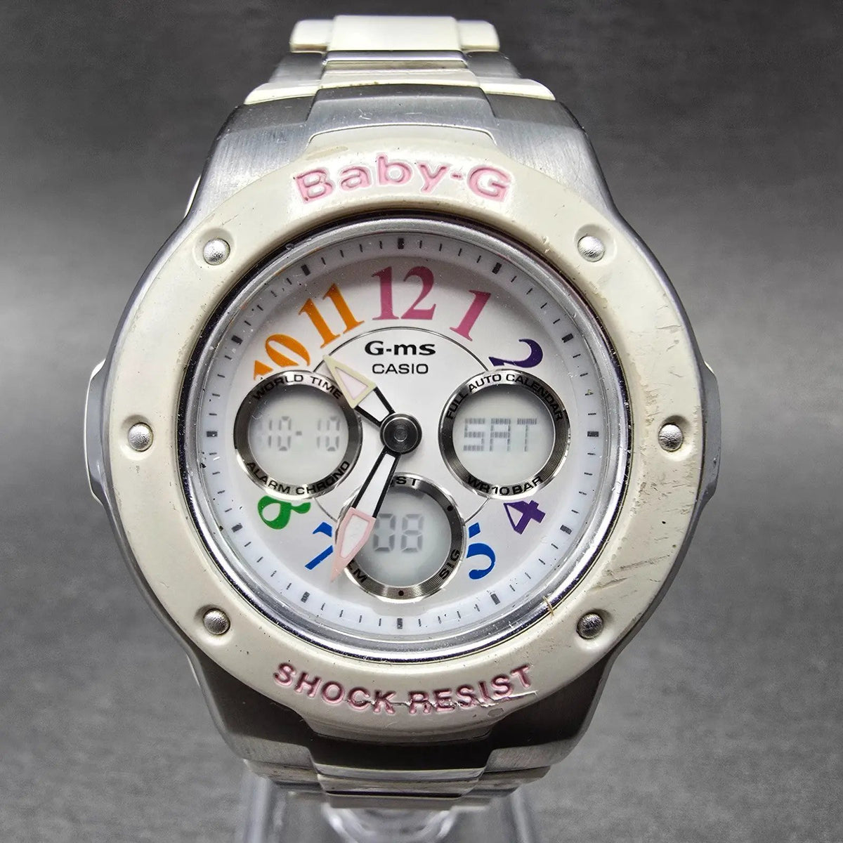 Casio Baby-G MSG-302 Watch Women 39mm White Dial Silver Analog Digital Works JP0