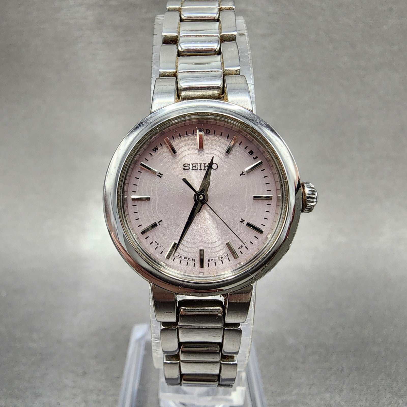 Seiko Solar Watch Women 25mm Pink Dial Steel Round Atomic 1B210AM0 Works0