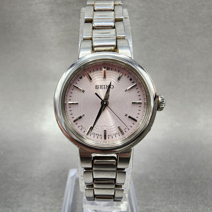Seiko Solar Watch Women 25mm Pink Dial Steel Round Atomic 1B210AM0 Works0