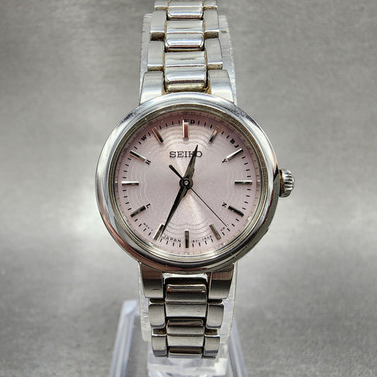 Seiko Solar Watch Women 25mm Pink Dial Steel Round Atomic 1B210AM0 Works0