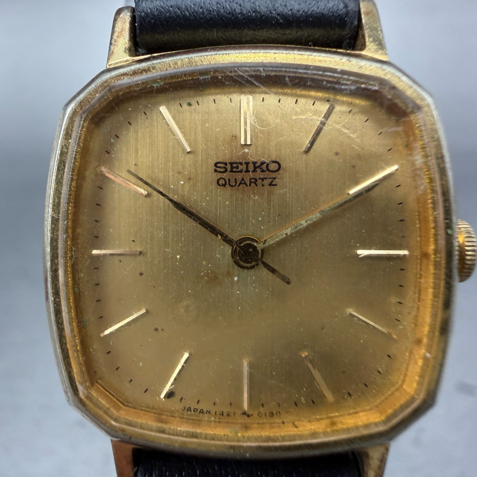 Seiko Watch Women 22mm Champagne Dial Gold Tone Rectangle 1421-5100 New Battery41
