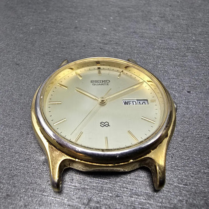 Seiko SQ Watch Men 34mm Champagne Dial Gold Tone Daydate READ!! 5y23-7030 NewBat3