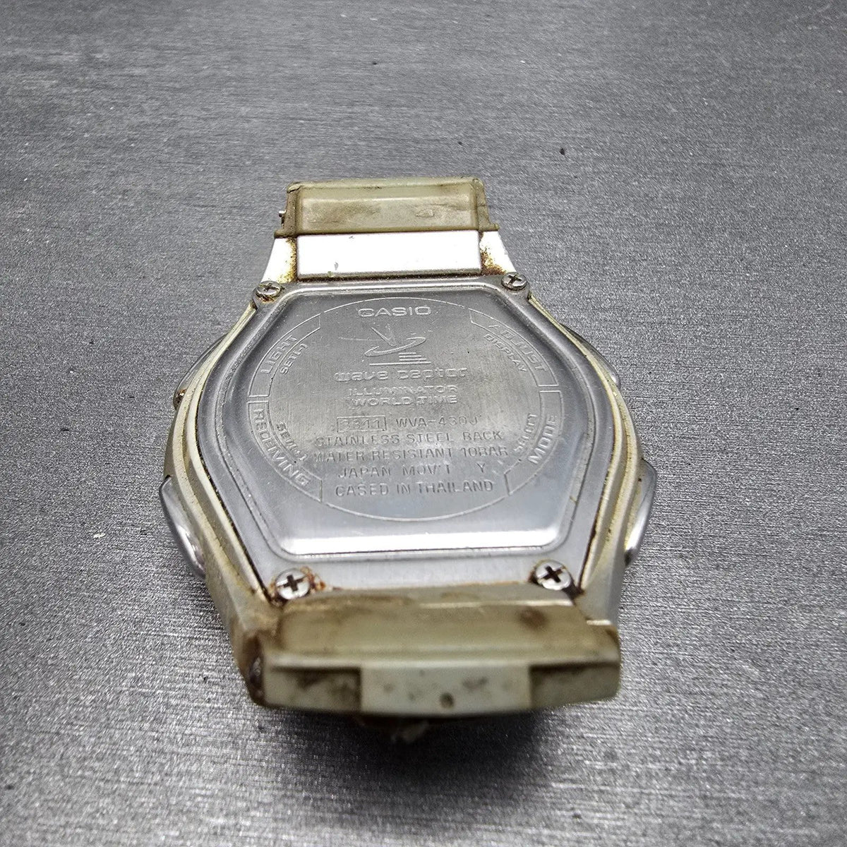 Casio Waveceptor WVA-430J Watch Men 43mm Black Dial Silver Alarm Chrono PARTS9