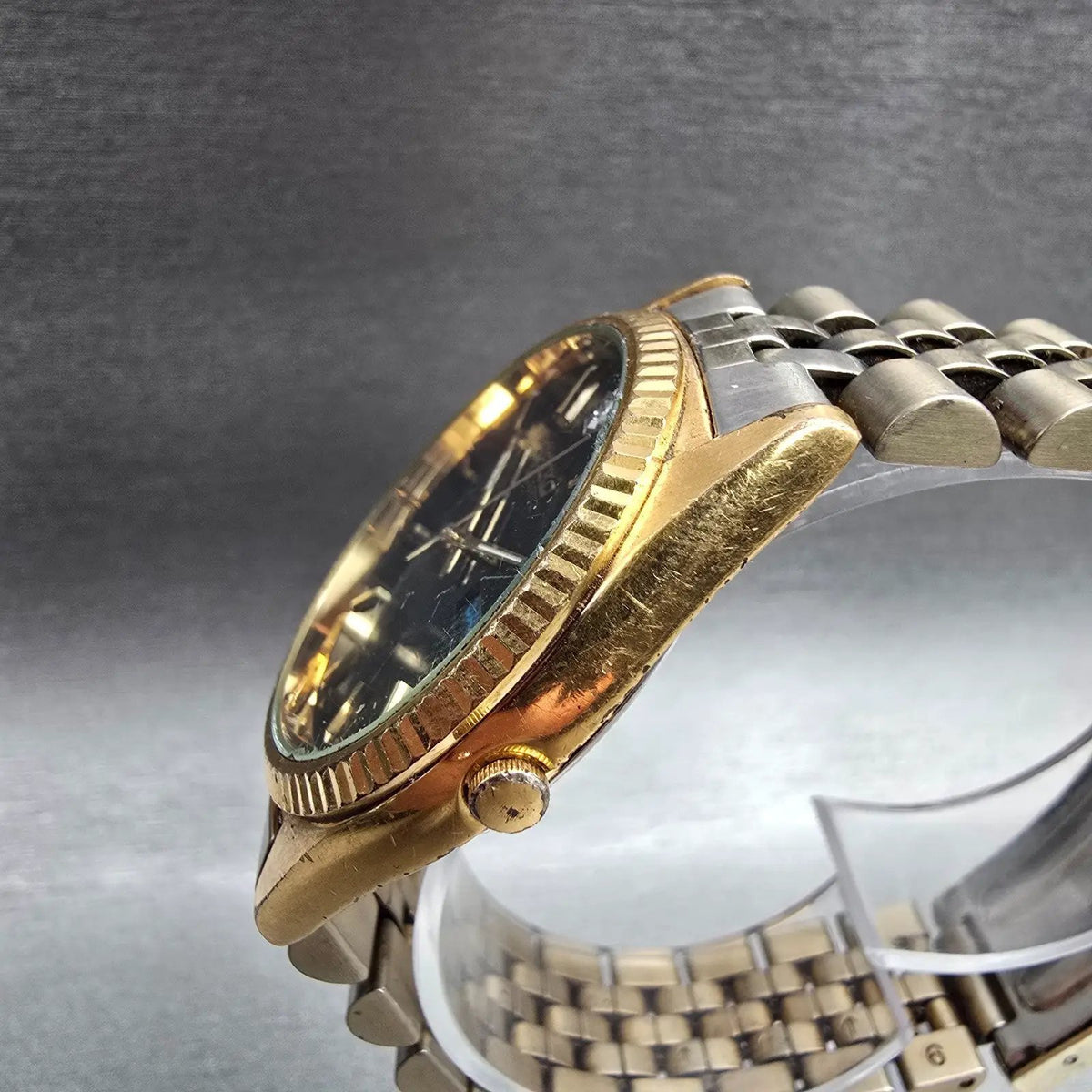 Seiko President Watch Men 35mm Black Dial Gold Tone Daydate 7N43-8119 New Batt2