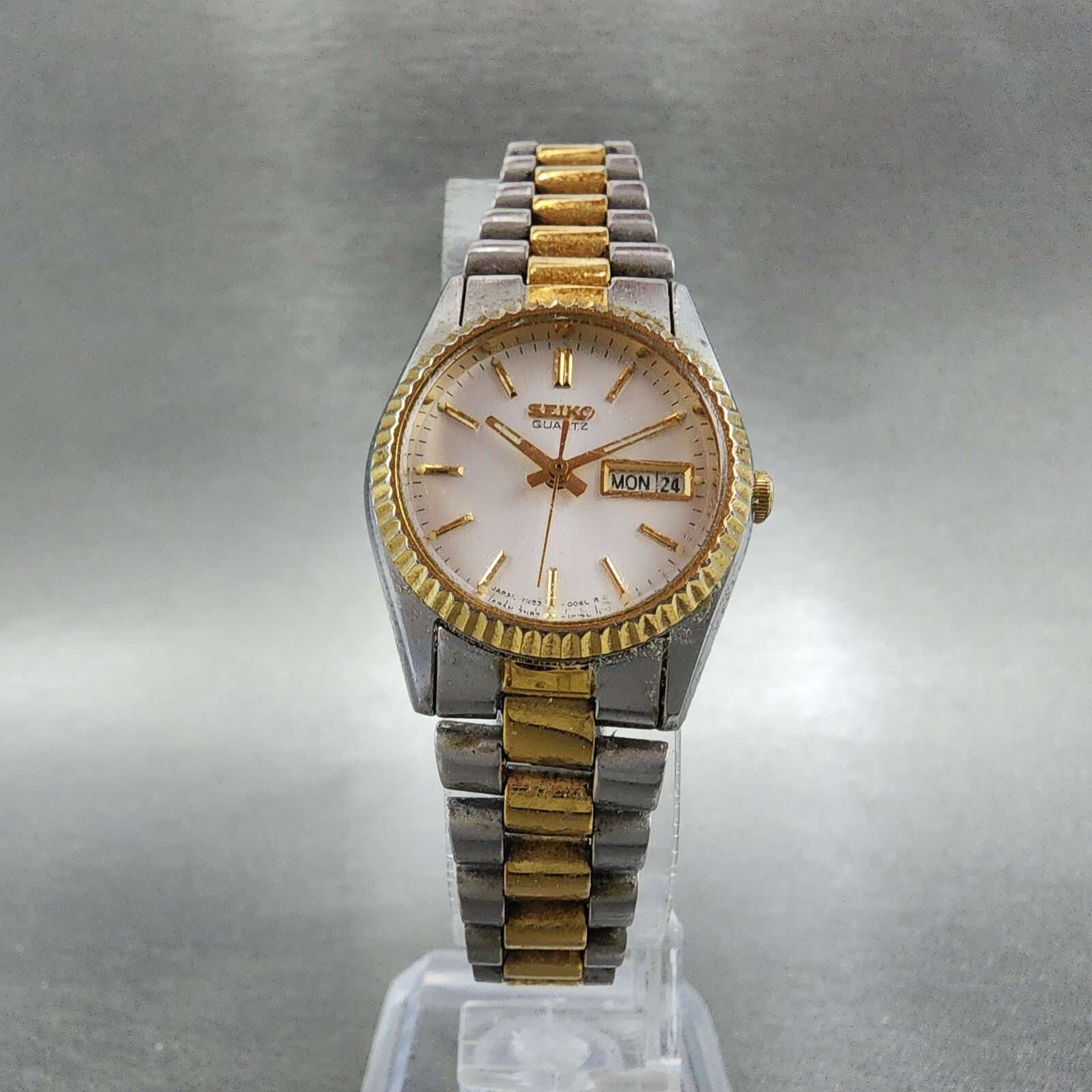 Seiko Watch Women 24mm White Dial Two Tone Daydate Round 7N830040 New Battery5