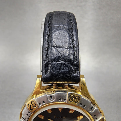 Bulova Marine Star Dive Watch Women 28mm Black Dial Gold Tone Date 98M31 PARTS5