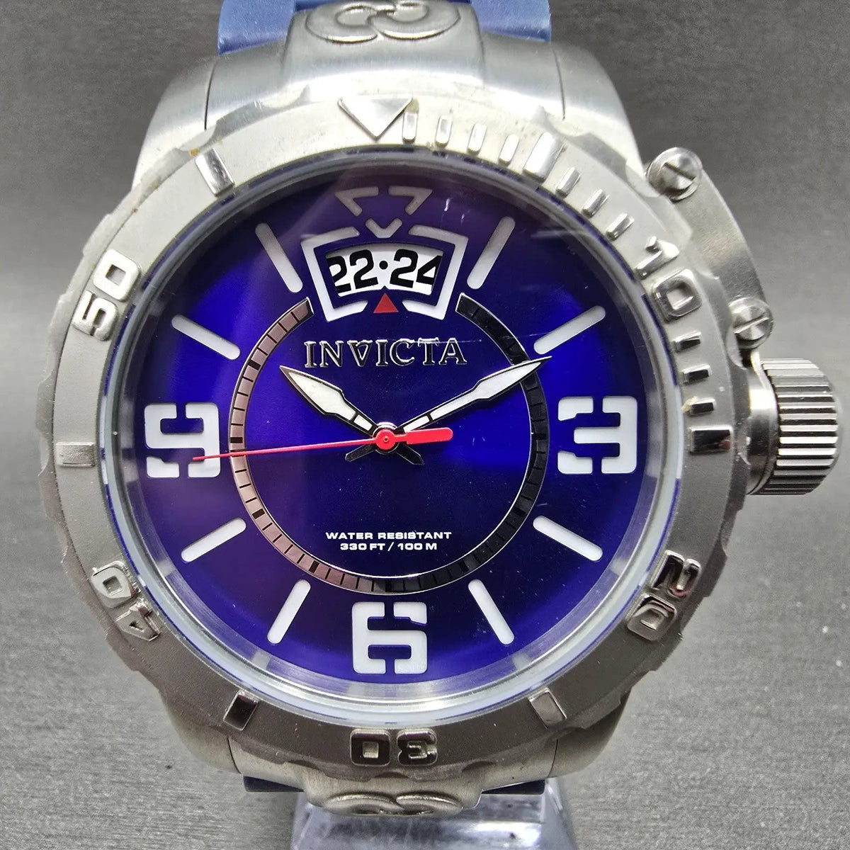 invicta corduba Watch Men 52mm Blue Dial Silver Tone Date Round 10606 New Batt0