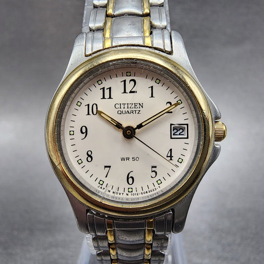 Citizen Watch Women 24mm Cream Dial Two Tone Date Round 1012-S038376 New Battery