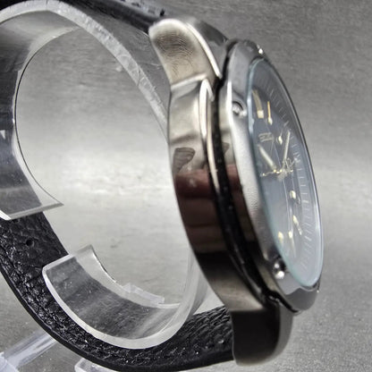 Seiko Perpetual Calendar Watch Men 39mm Black Dial Black Gold Date New Battery F3