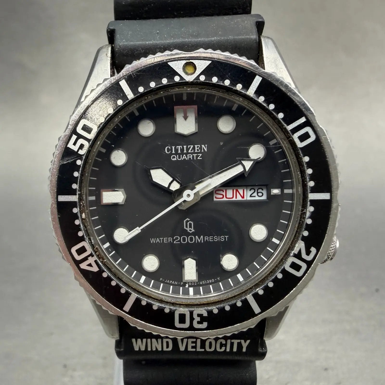 Citizen CQ Dive Watch Men 38mm Black Dial Steel Daydate 3802-450868 New Battey0