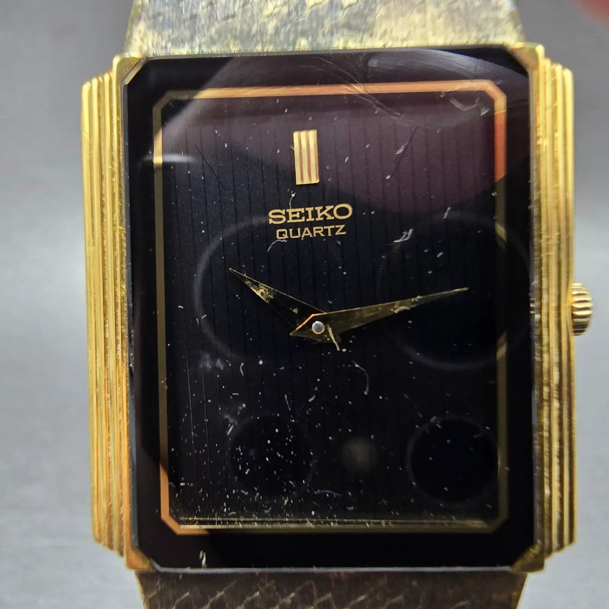 Seiko Tank Watch Men 26mm Black Dial Gold Tone Rectangle 7430-5160 PARTS2