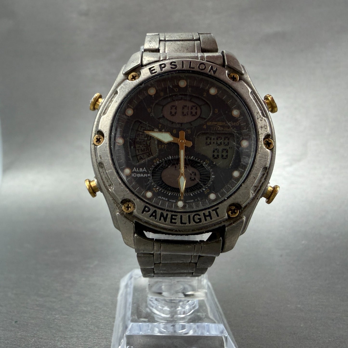 Seiko ALBA Epilon Watch Men 40mm Analog Digital Alarm Chrono V085-0020 New Batt5