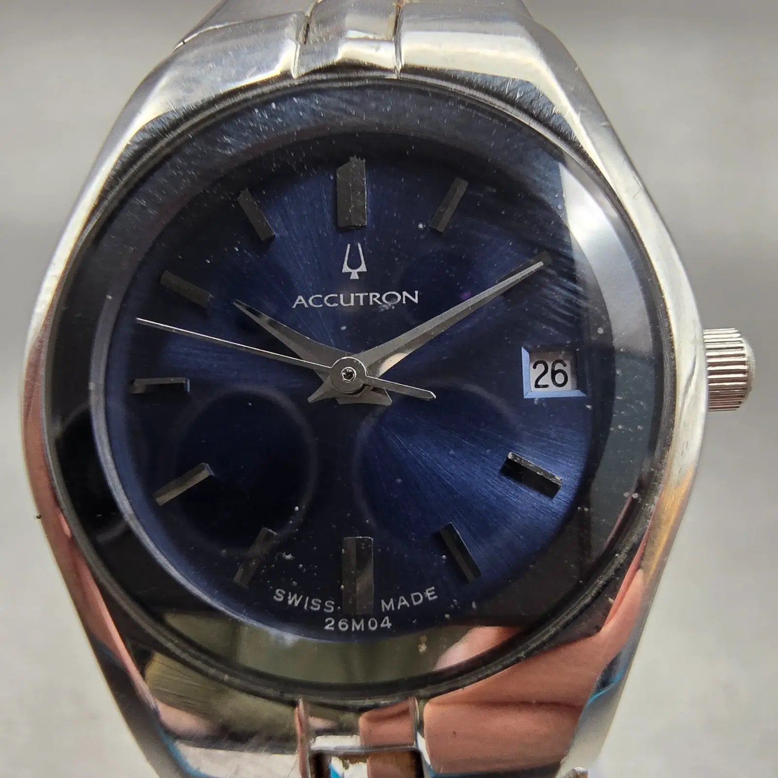 Bulova Accutron Watch Women 24mm Blue Dial Silver Tone Date 26M04 New Battery1