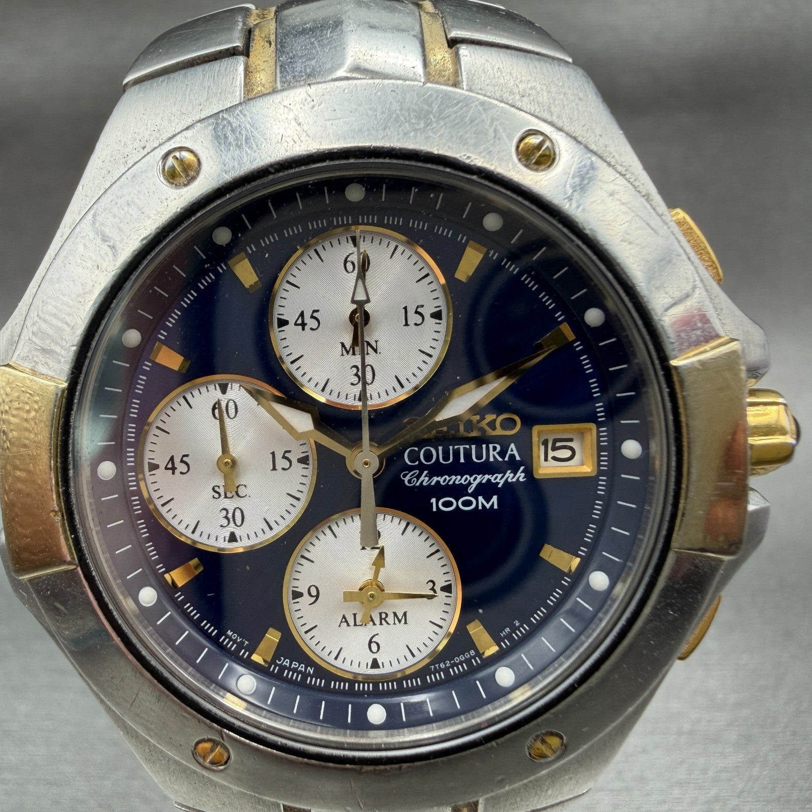 Seiko Couture Chronograph Watch Men 40mm Blue Dial Two Tone 7T62-0FA0 New Batt1
