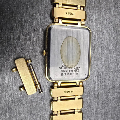 Seiko Watch Men 23mm Gold Dial Gold Tone Rectangle 7320-5889 New Battery VTG10