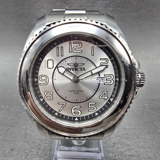 Invicta Dive Watch Men 45mm Silver Dial Silver Tone Date Round 6006 New Battery0