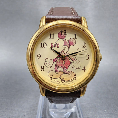 ALBA Mickey Mouse Watch Women 29mm Cream Dial Gold Tone V5016V90 New Battery0