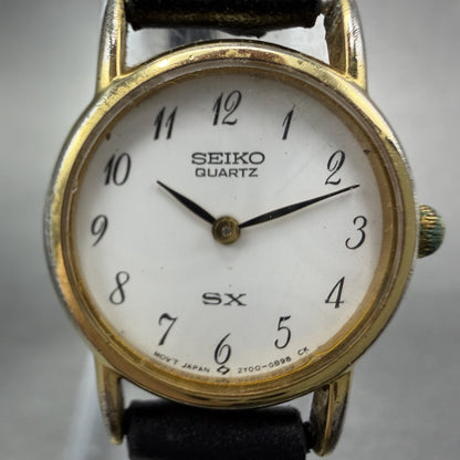 Seiko SX Watch Women 20mm White Dial Gold Tone Round 2Y00-0A10 New Battery AKKOE2