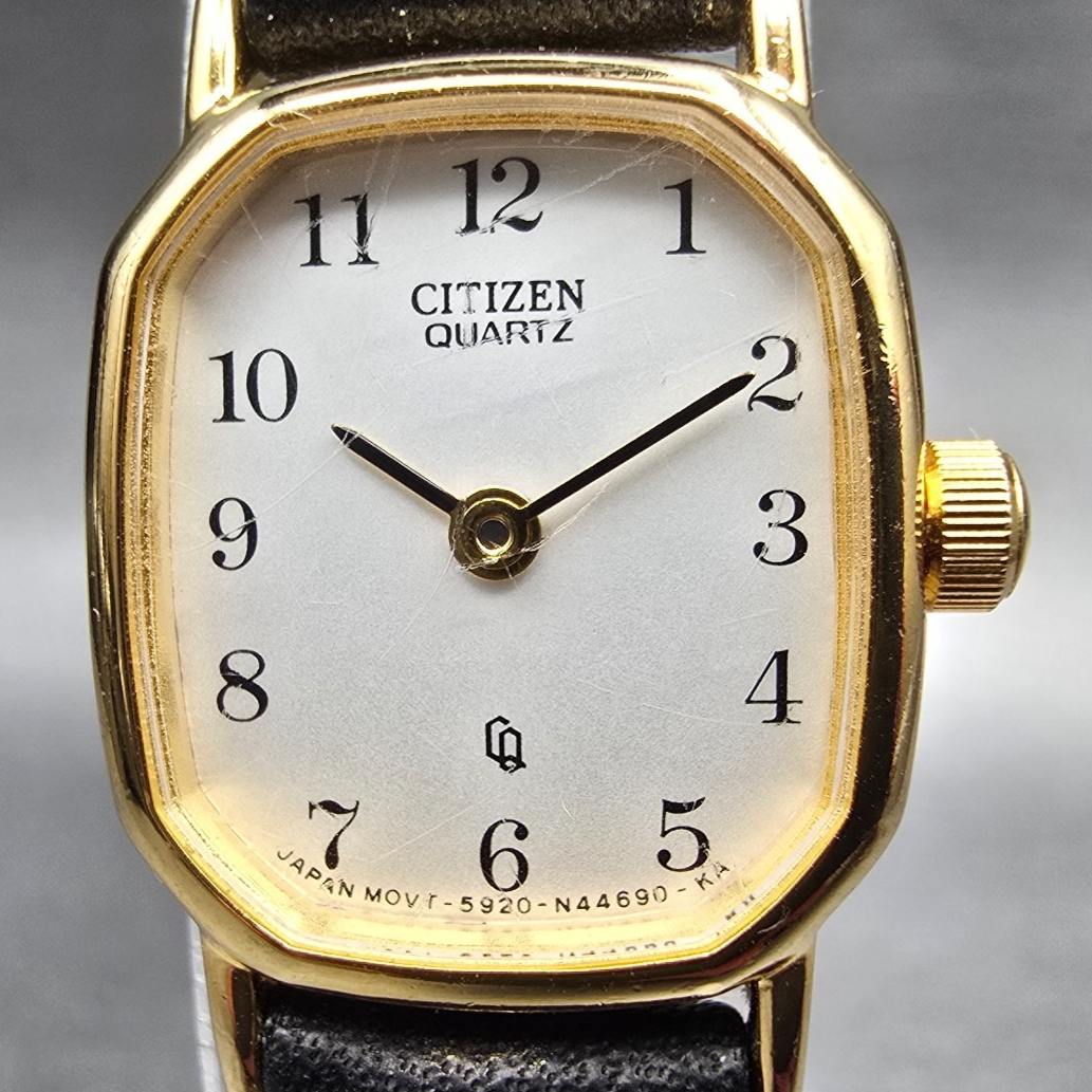 Citizen CQ Watch Women 17mm White Dial Gold Tone Rectangle 5920-S49810 New Batt31