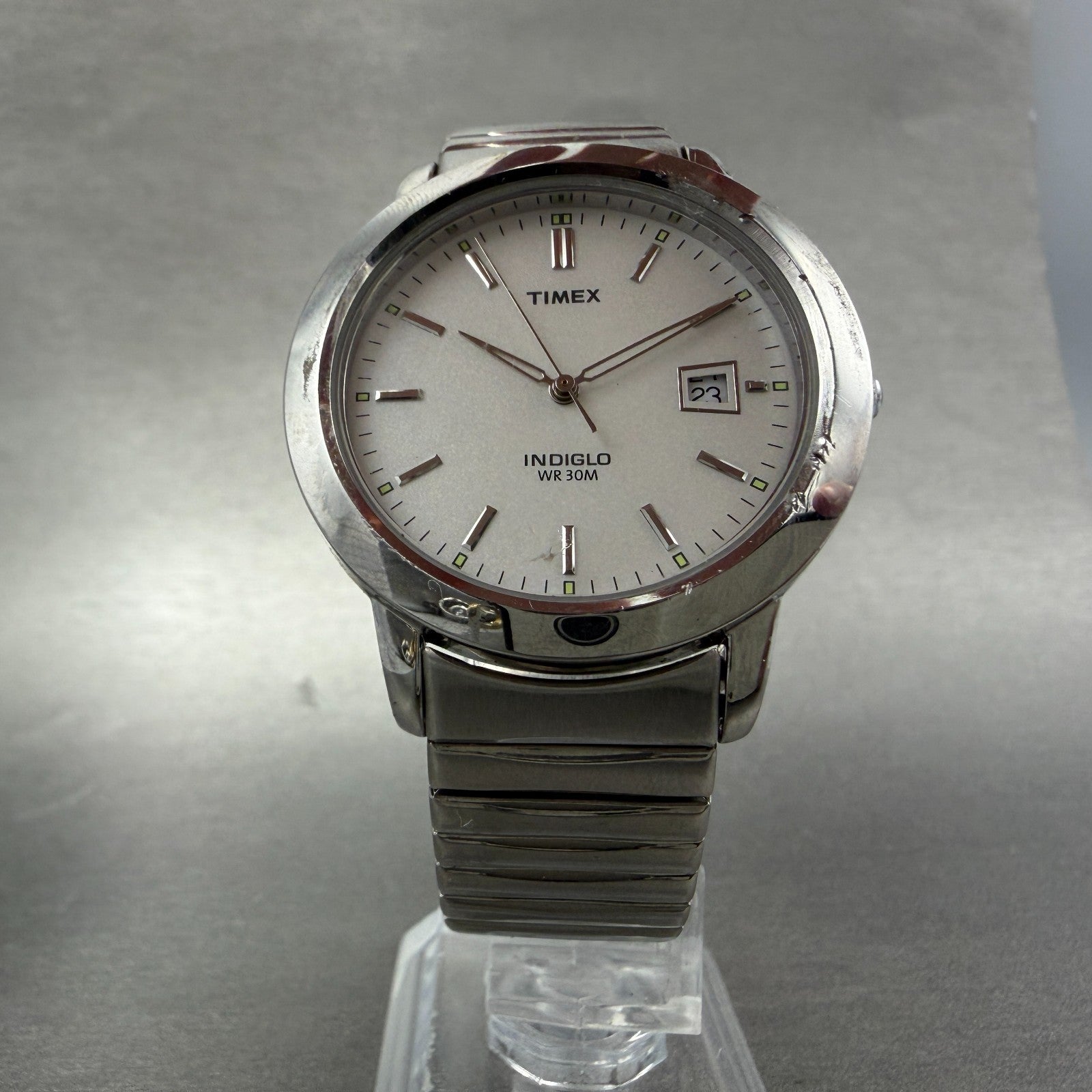 Timex Easy Reader Watch Men 37mm White Dial Silver Tone Date New Battery5