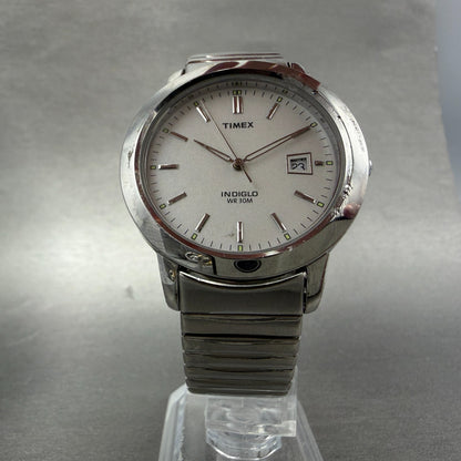 Timex Easy Reader Watch Men 37mm White Dial Silver Tone Date New Battery5