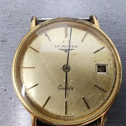 Longines Watch Men 33mm Gold Dial Gold Tone Date Round 970 6399 PARTS2