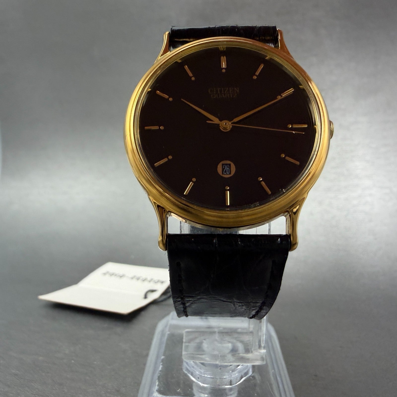 Citizen Watch Unisex 33mm Black Dial Gold Tone Date Round New Battery NOS5