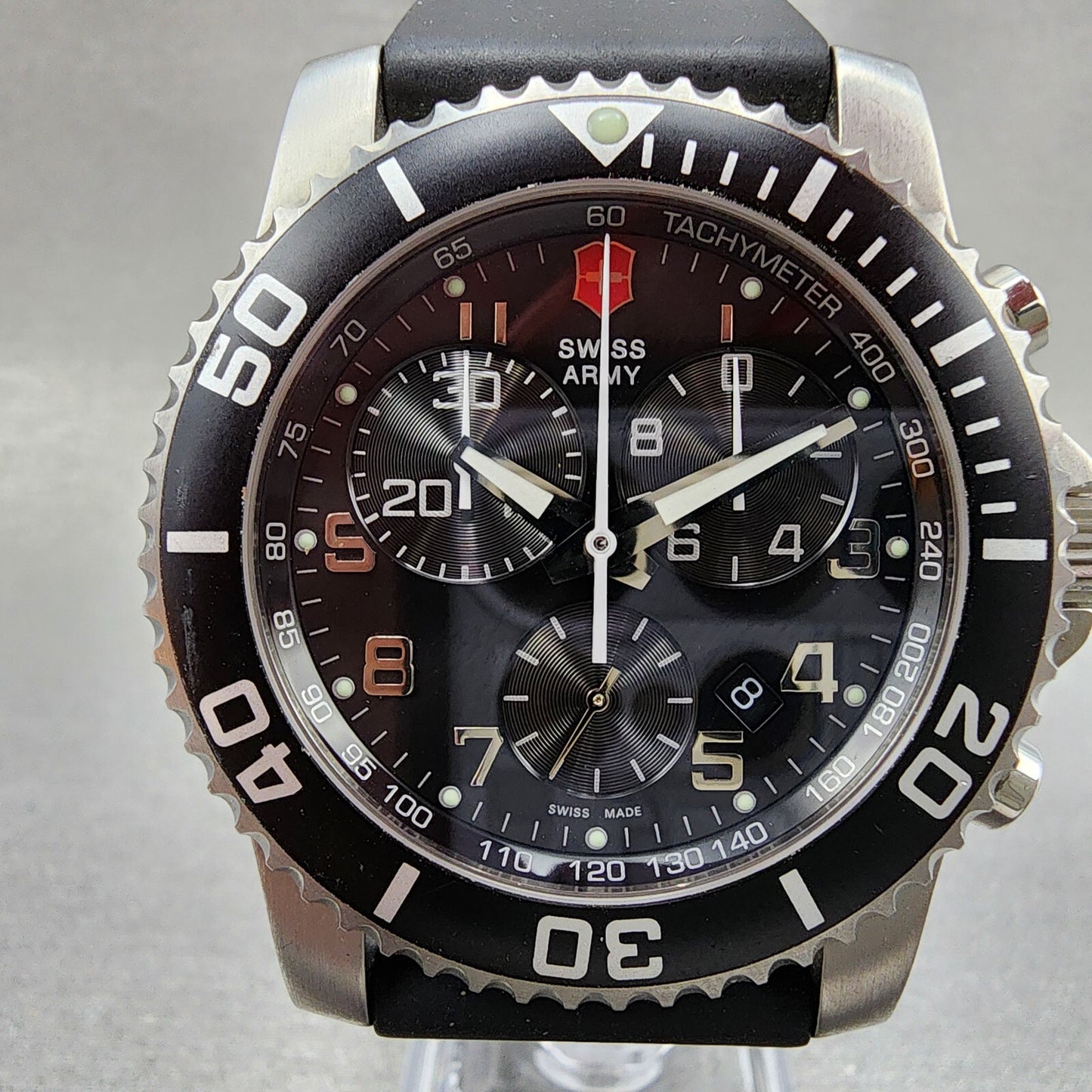 Swiss Army Maverick Watch Men 45mm Black Dial Silver Tone Date 24143 New Batt1