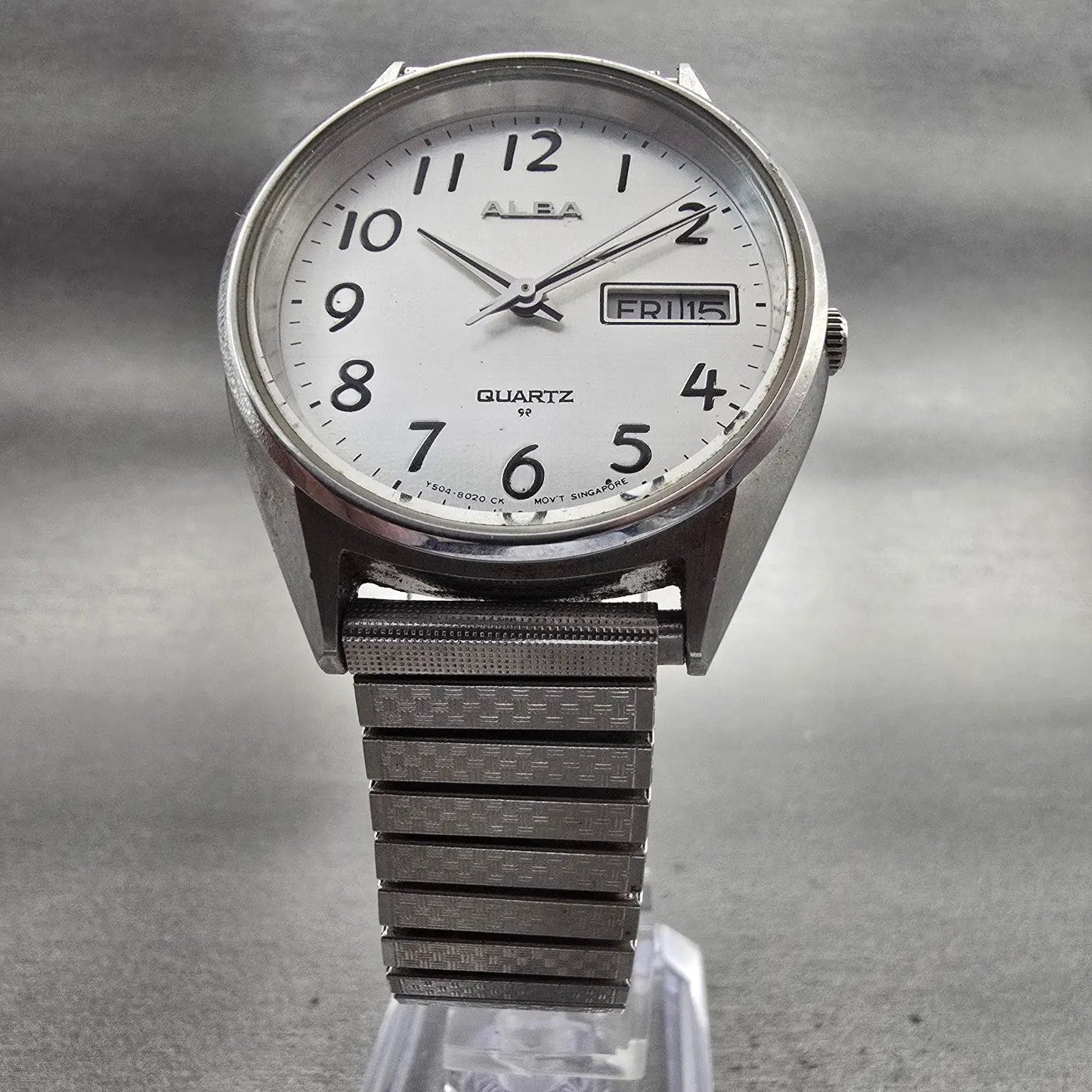 Seiko Alba Watch Men 35mm Silver Dial Silver Tone Daydate Y504-8010 New Battery5