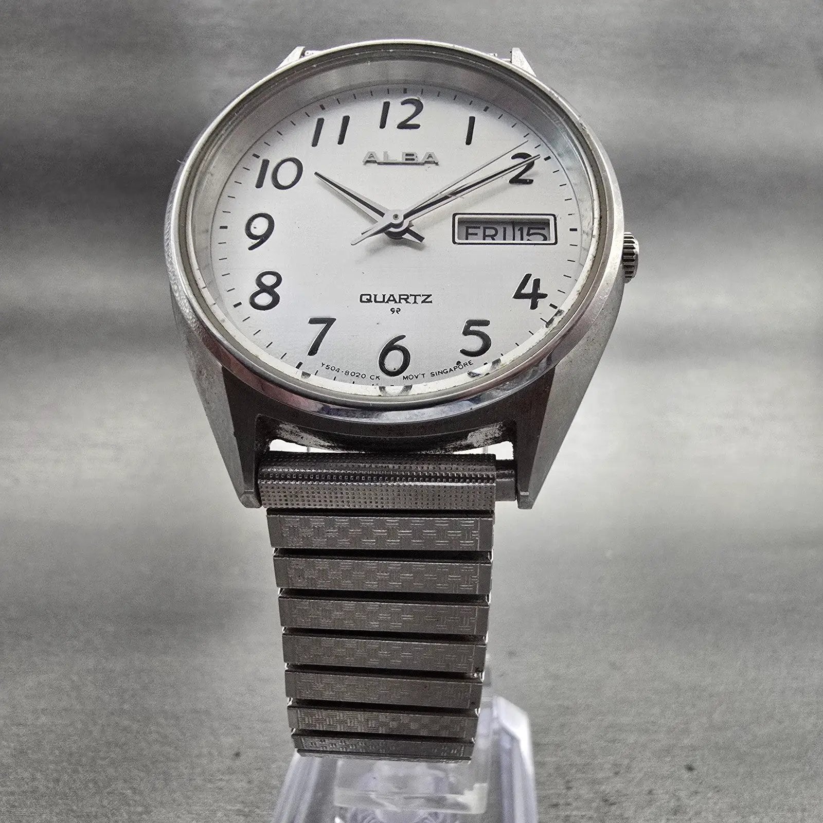 Seiko Alba Watch Men 35mm Silver Dial Silver Tone Daydate Y504-8010 New Battery5