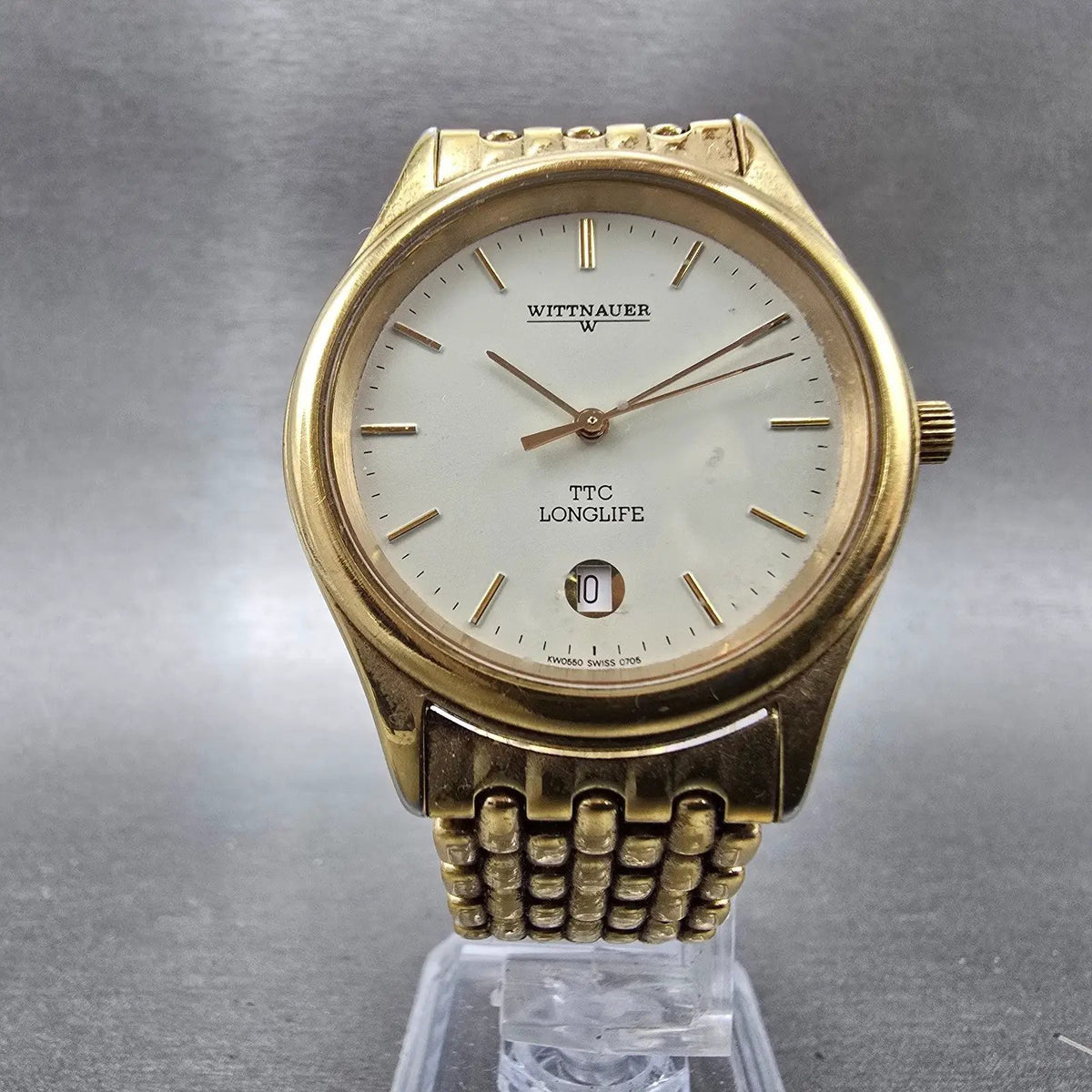 Wittnauer TTC Longlife Watch Men 35mm White Dial Gold Tone Date KW0550 0705 PART6