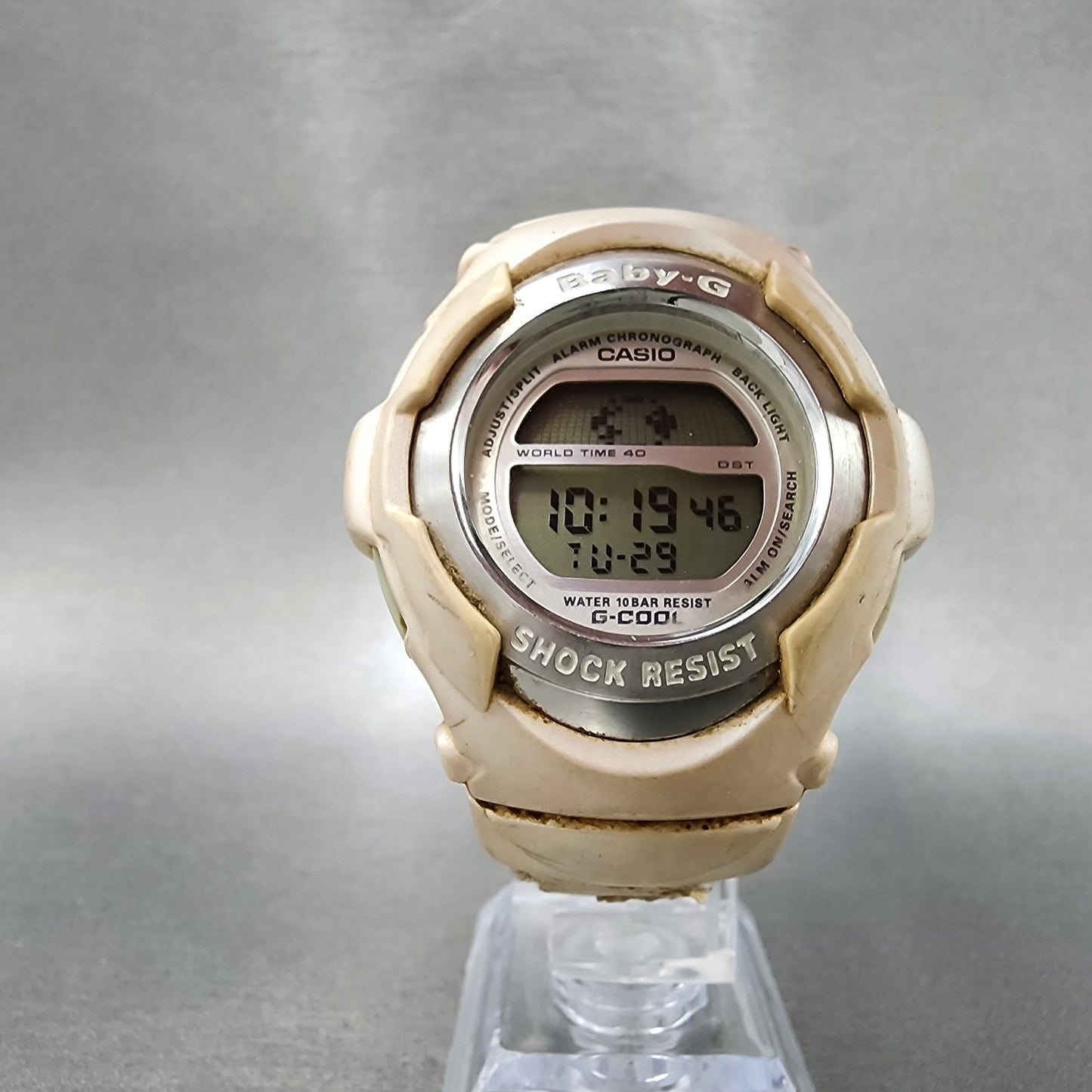 Casio BabyG BGC110 Watch Women 42mm Digital White Tone Round Alarm New Battery5