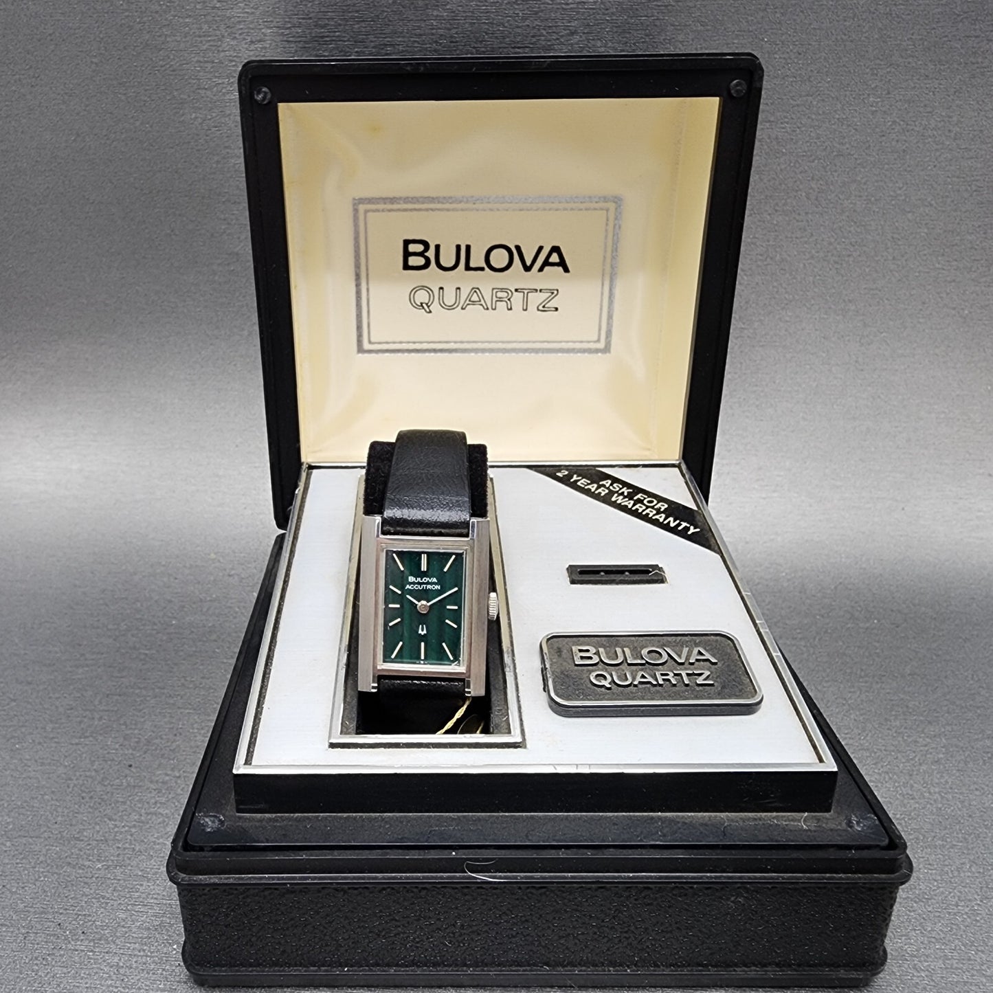 Bulova Accutron Tank Watch Women 20mm Green Dial Steel Rectangle 21903 NOS PARTS0