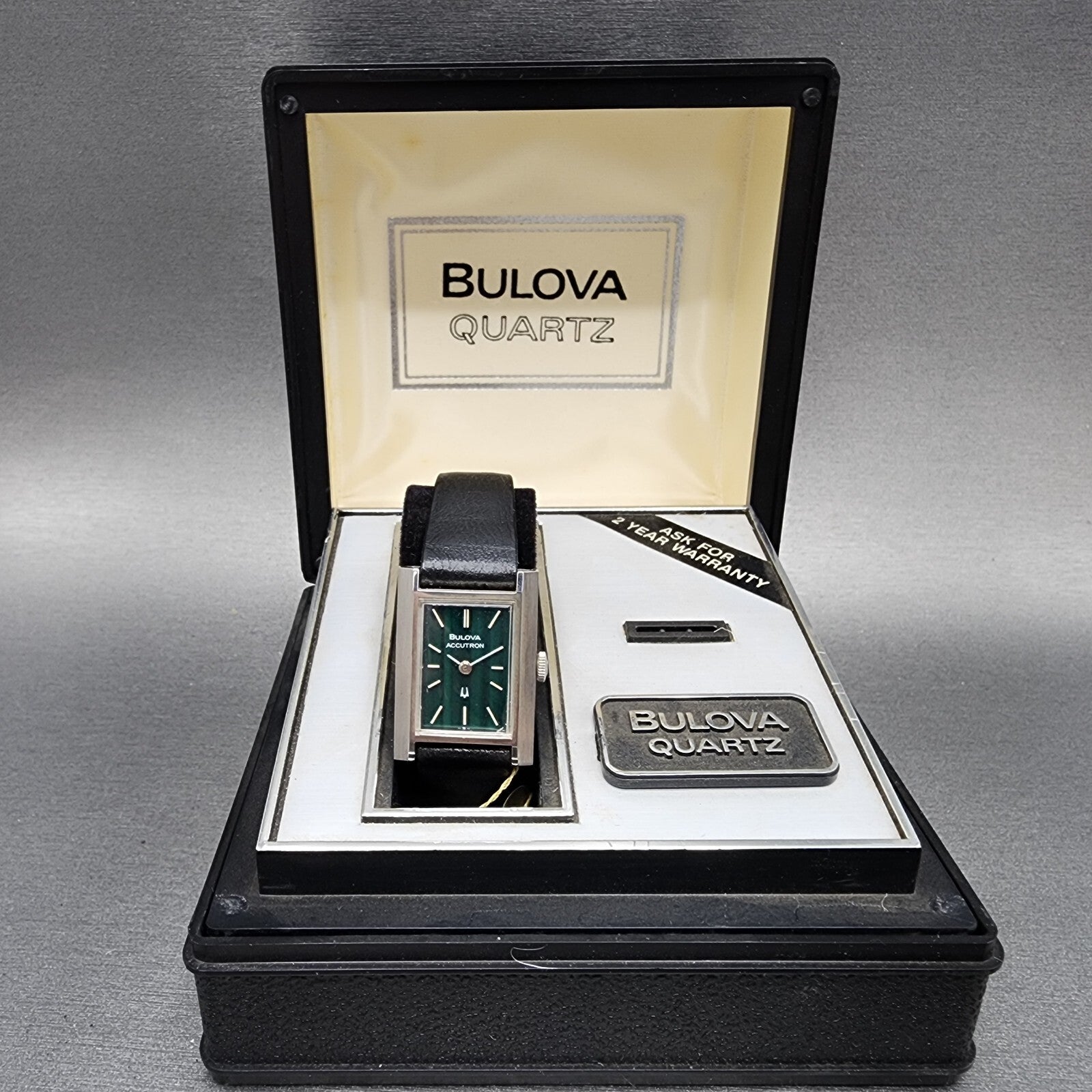 Bulova Accutron Tank Watch Women 20mm Green Dial Steel Rectangle 21903 NOS PARTS0