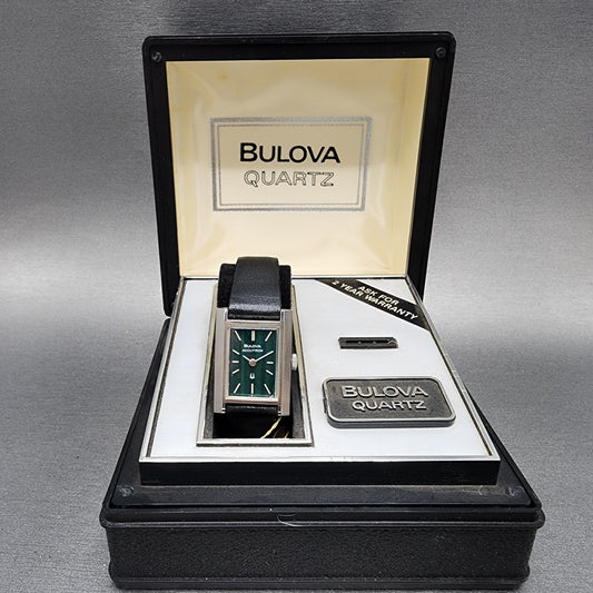 Bulova Accutron Tank Watch Women 20mm Green Dial Steel Rectangle 21903 NOS PARTS0