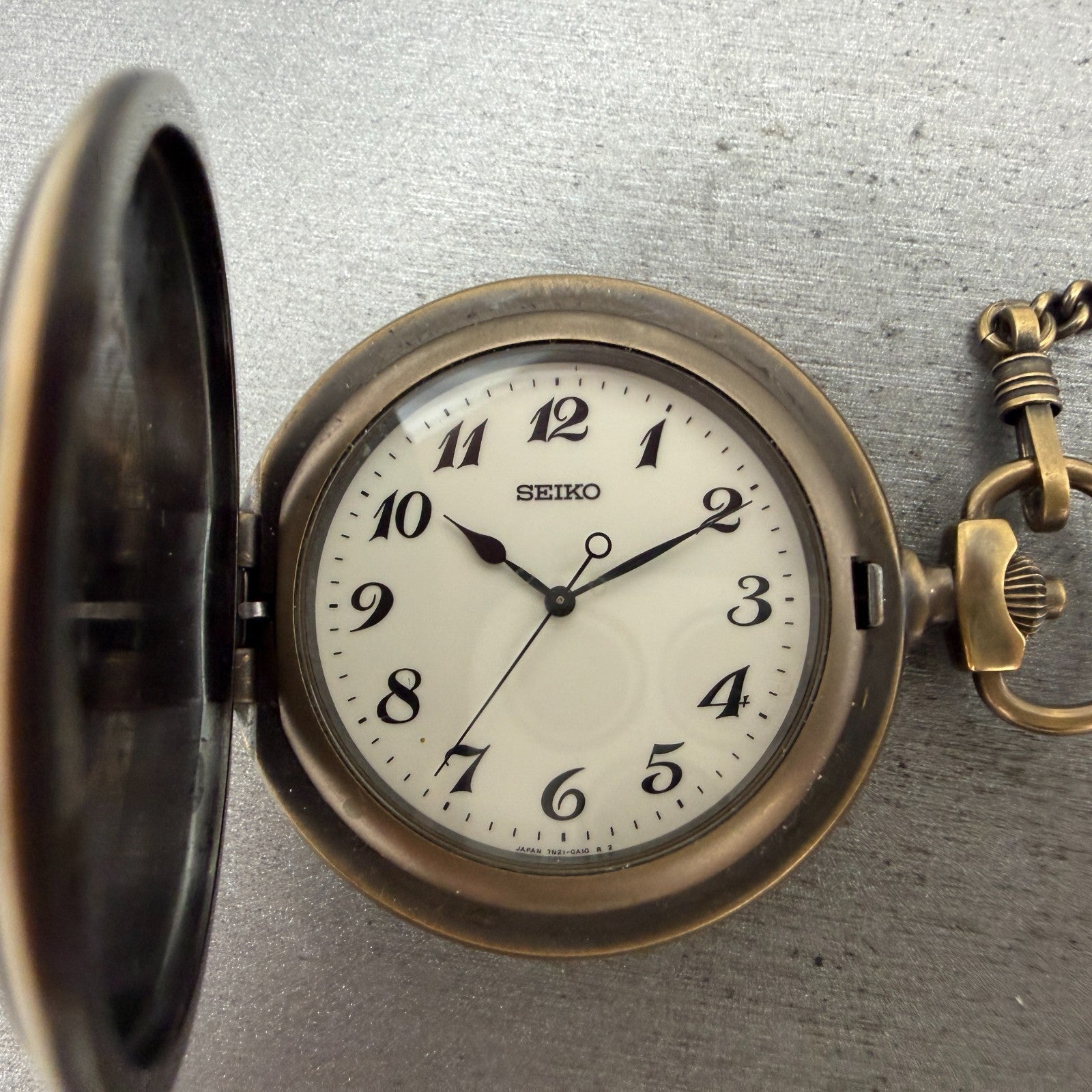 Seiko Pocket Watch Men 45mm White Dial Bronze Tone Round 7N21-0A10 New Battery0